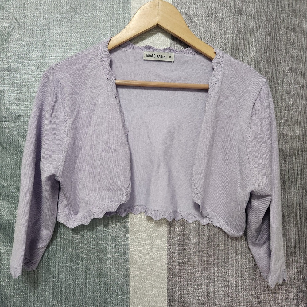 Grace Karin Lavender Purple Scalloped Cropped Bolero Cardigan Shrug M Coquette